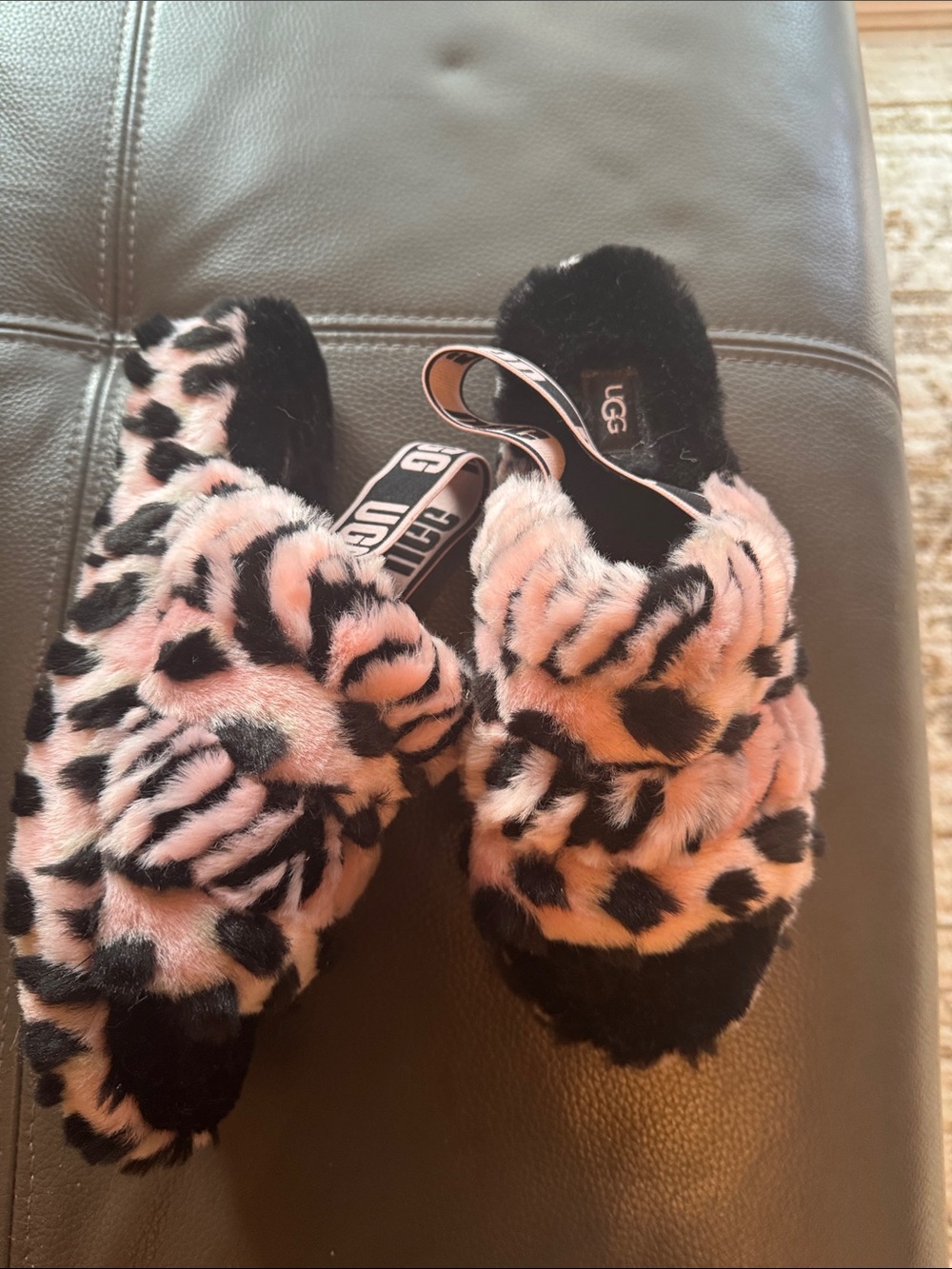 UGG Pink & Black Leopard Faux-Fur Slide Slippers - Picture 2 of 4